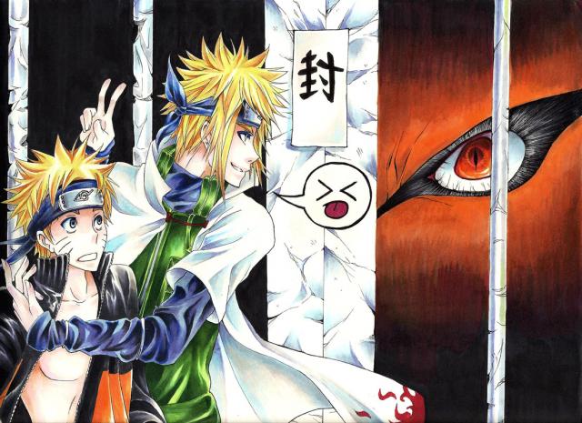 Naruto, Yondaime a Kyuubi :D