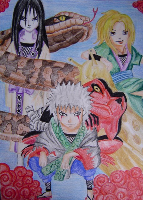 Orochimaru, Tsunade a Jiraiya