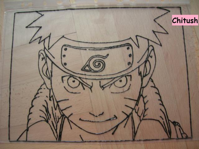 Uzumaki Naruto nakreslen barvičkami na sklo