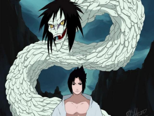 Sasuke a Orochimaru v podobě hada