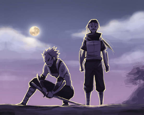 Kakashi a Itachi in ANBU in moonlight