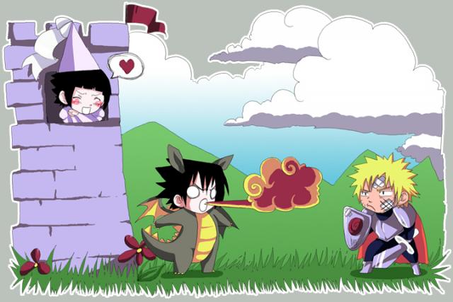 princezna Hinata,drak Sasuke a rytier Naruto