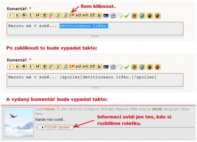 Jak naformátovat komentář se spoilerem